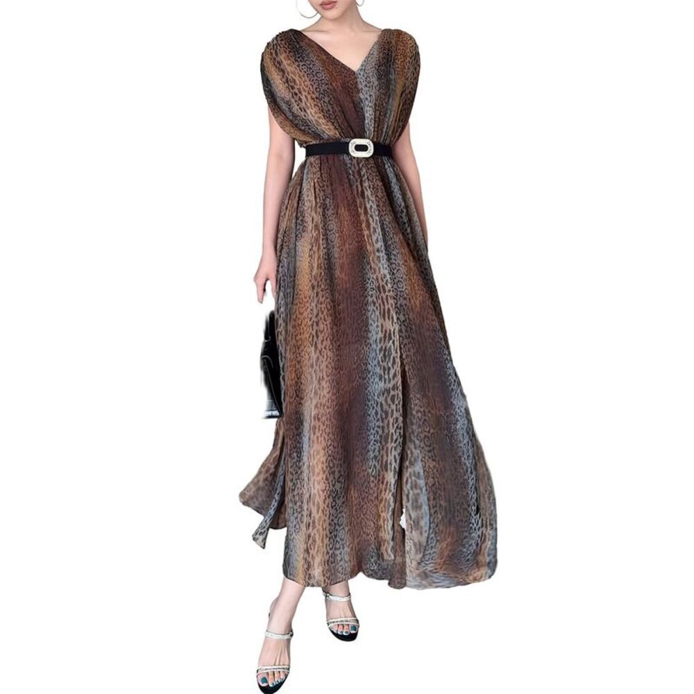 Burryco Womens Short Sleeve Maxi Dress, Brown